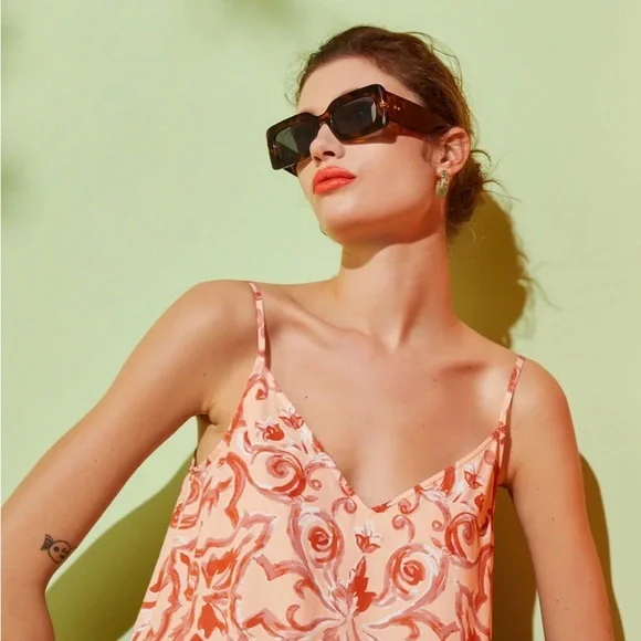 Amur Angela Mini Dress Women’s Size 0 Apricot Baroque Tile Organic Cotton NWT - Picture 2 of 14